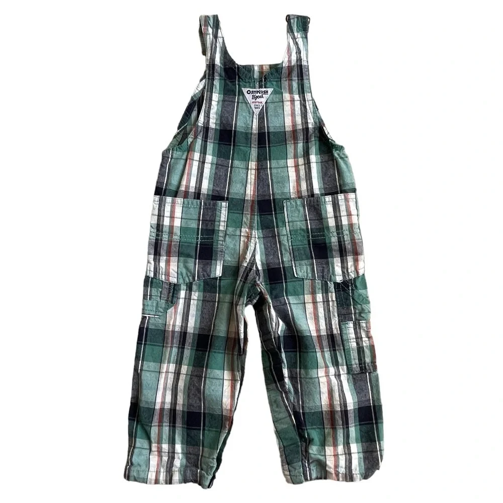 Oshkosh B’gosh Baby Plaid Overalls Size 12 Months Cotton